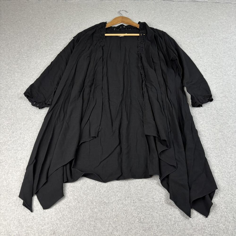 Soft Surroundings Jacket Women Large Black Lace Trim Lightweight Boho Lagenlook